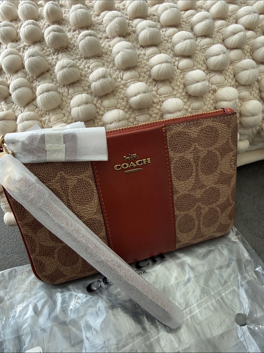 COACH Brown Signature Canvas & Chestnut Leather Crossbody Pouch